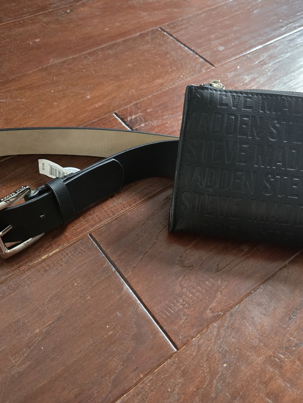 Steve Madden Black Embossed Zip Wallet